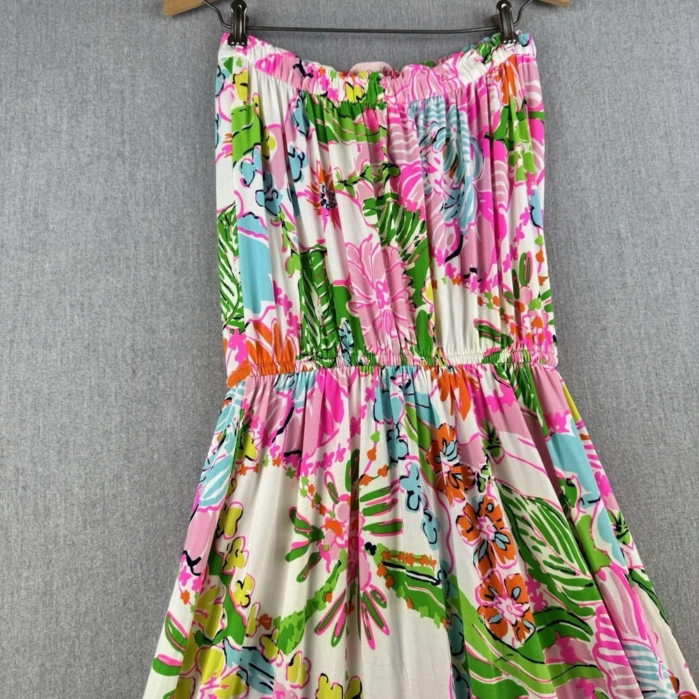 Lilly Pulitzer Target Strapless Maxi Dress Large Pink Floral Tropical Boho - Picture 13 of 16